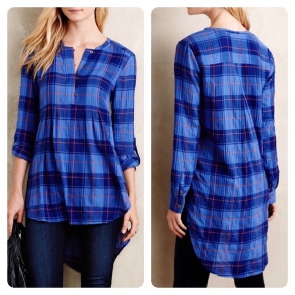 Anthropologie Tops - {Anthropologie} holding horses blue plaid tunic top